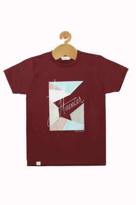 printed blended fabric round neck boys t-shirt - maroon