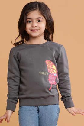 printed blended fabric round neck girls sweatshirt - grey