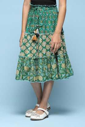 printed blended regular fit girl's skirt - green