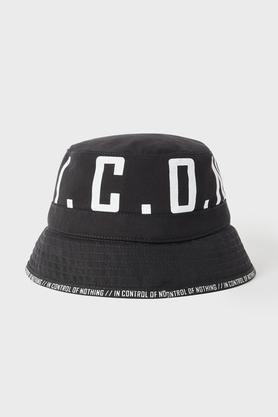printed blended regular fit men's cap - black