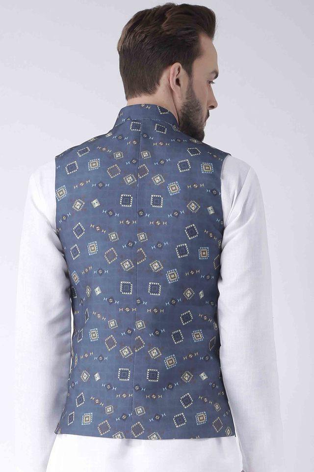 printed blended regular fit mens occasion wear nehru jacket