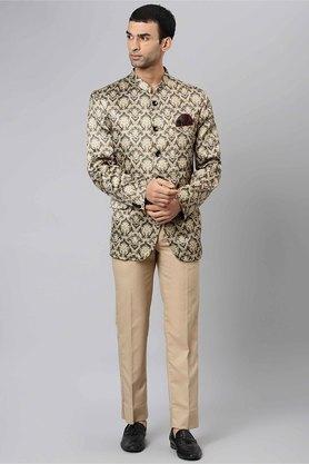 printed blended regular fit mens suit - d30beig beige