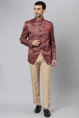 printed blended regular fit mens suit - d31beig brown