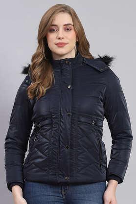 printed blended regular fit women's jacket - navy