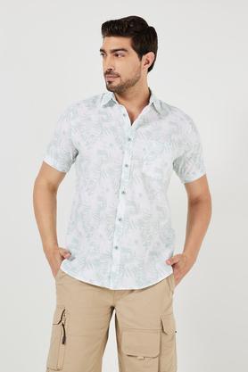 printed blended relaxed fit men's casual shirt - sage