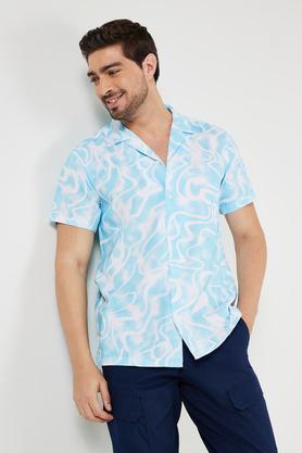 printed blended relaxed fit men's casual shirt - white