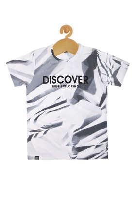 printed blended round neck boys t-shirt - white