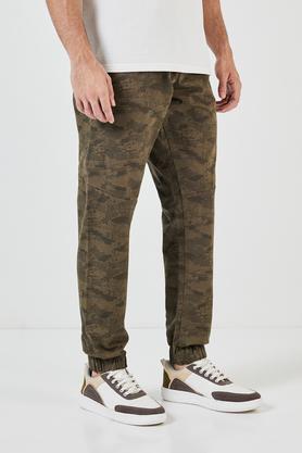 printed blended slim fit men's joggers - olive