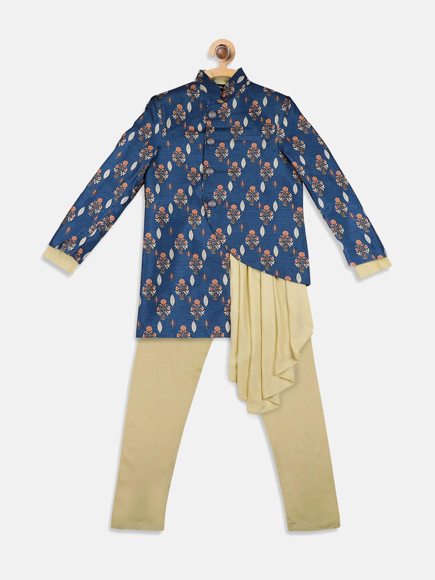 printed blue clothing kurta and blazer with pant (set of 3)