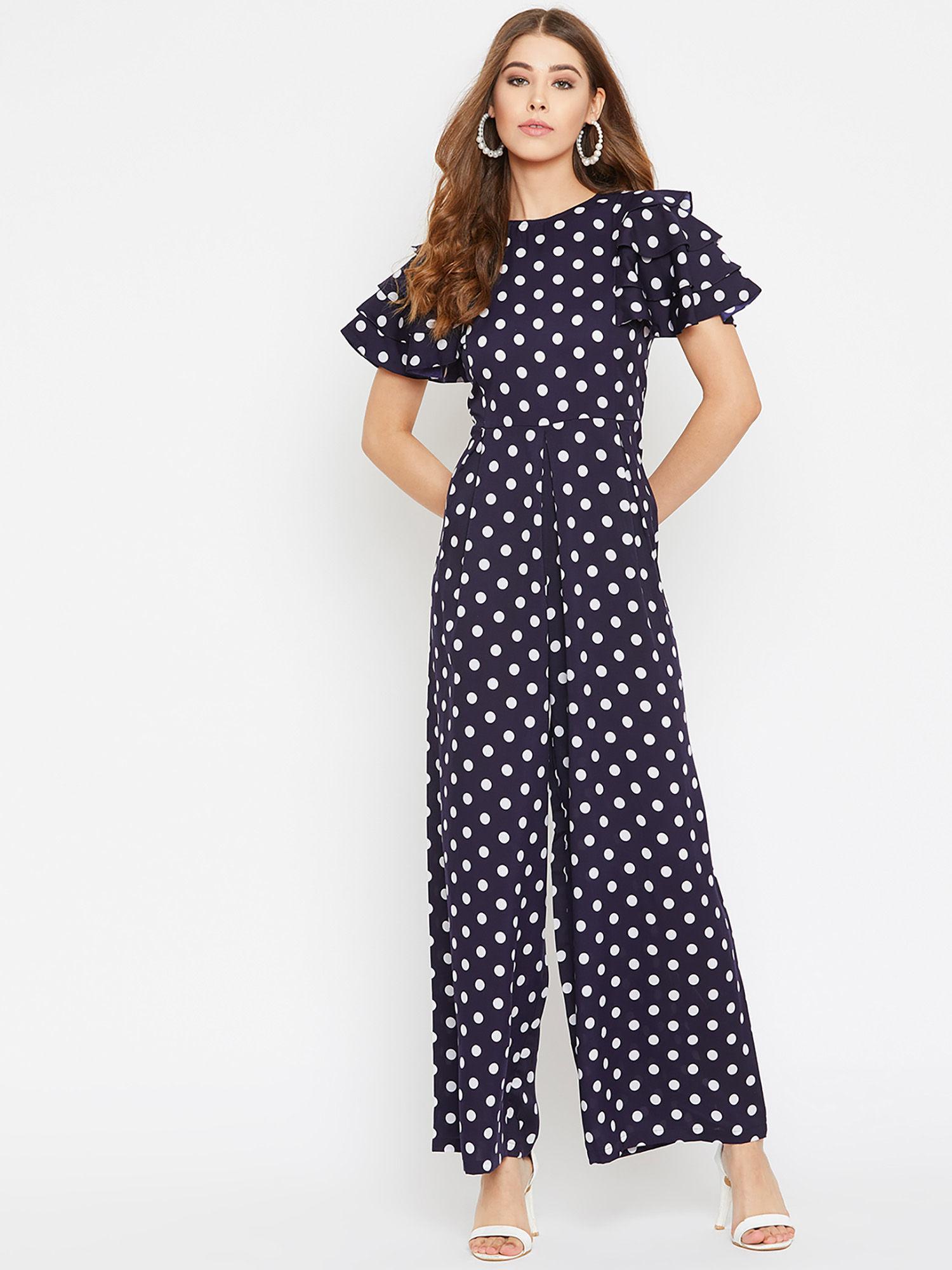 printed blue full length jumpsuit