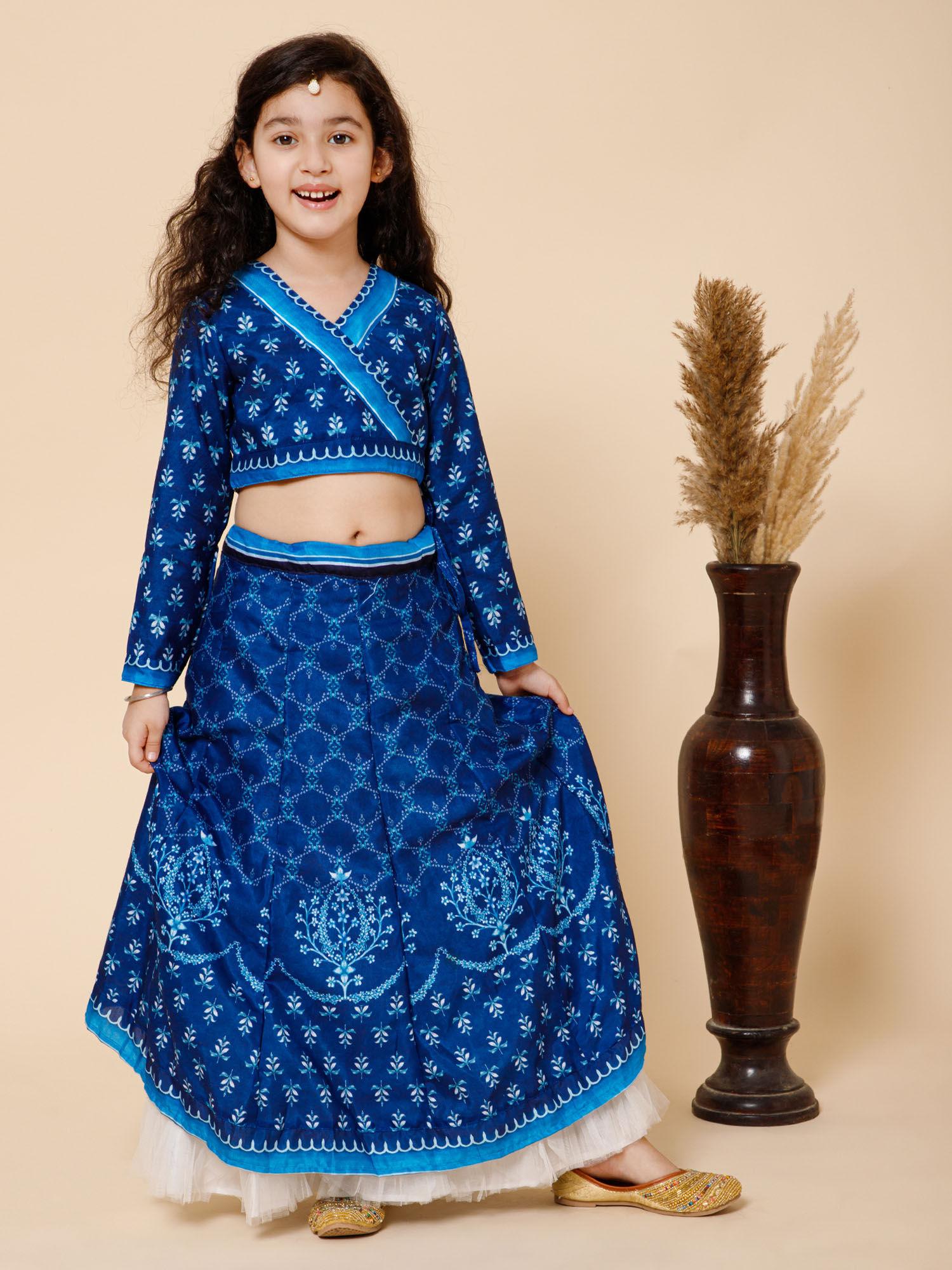 printed blue long skirt with top (set of 2)