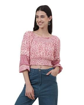 printed boat-neck crop top