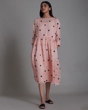 printed boat-neck fit & flare dress