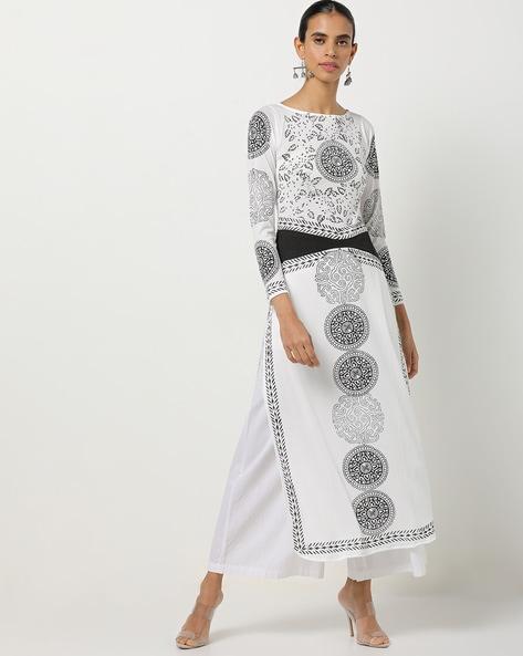 printed boat-neck straight kurta