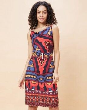 printed bodycon dress with belt