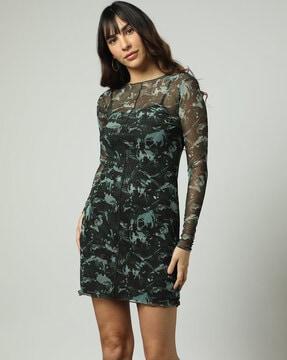 printed bodycon dress with slip