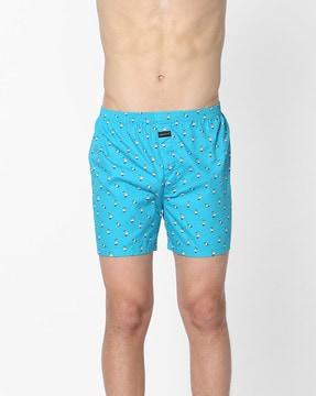 printed boxers with buttoned patch pocket