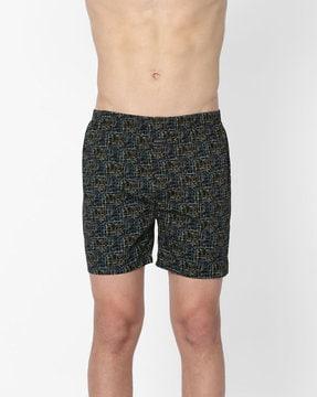 printed boxers with buttoned patch pocket