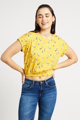 printed boxy fit cotton women's casual wear top - yellow