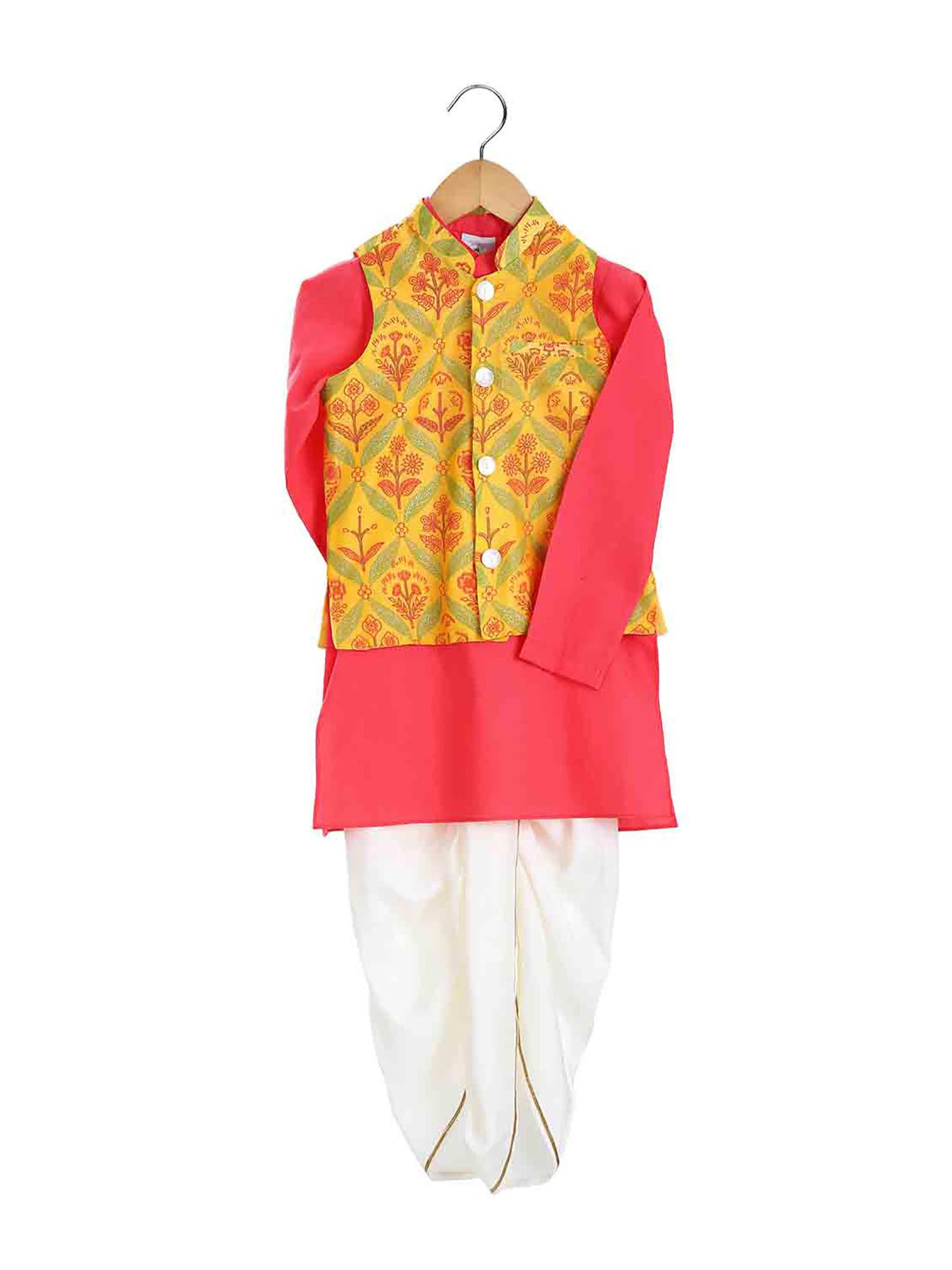 printed boys bandhgala dhoti (set of 3)