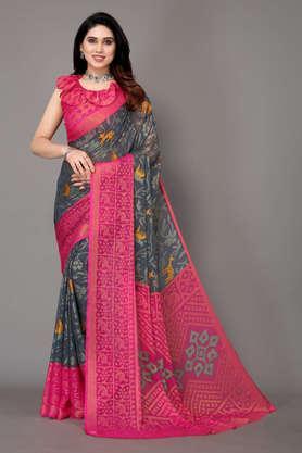 printed brasso party wear women's saree - grey