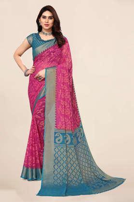 printed brasso party wear women's saree - pink