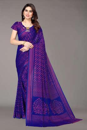 printed brasso party wear women's saree - royal blue