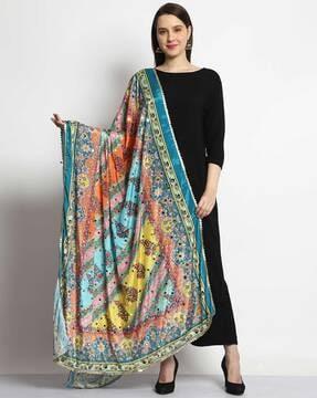 printed bridal chinnon dupatta with mirror work