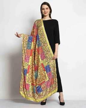 printed bridal chinnon dupatta with mirror work