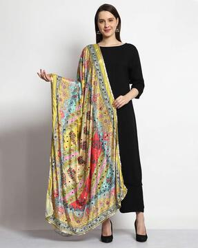 printed bridal chinnon dupatta with mirror work