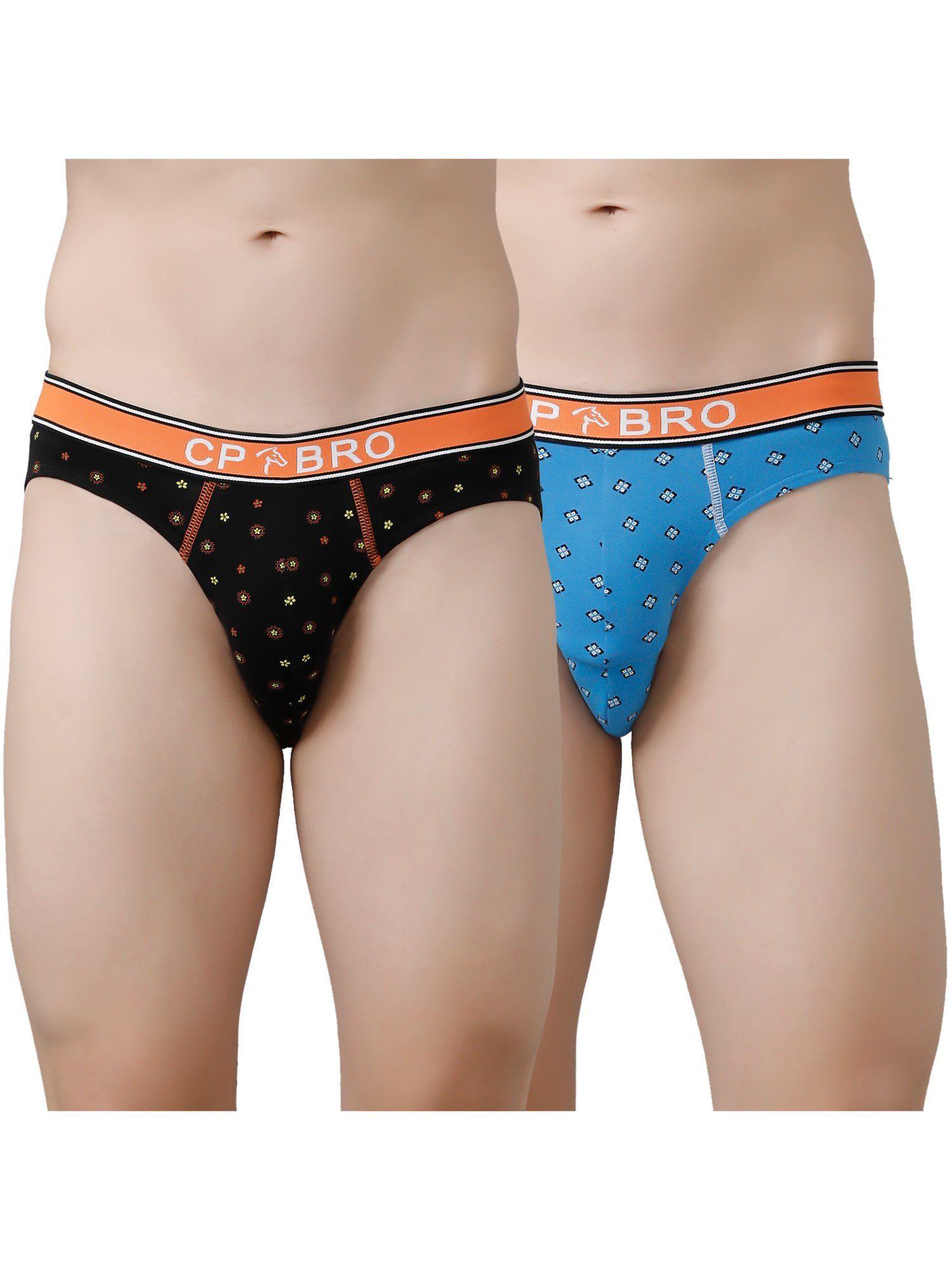 printed briefs with exposed waistband value - black dot & blue (pack of 2)