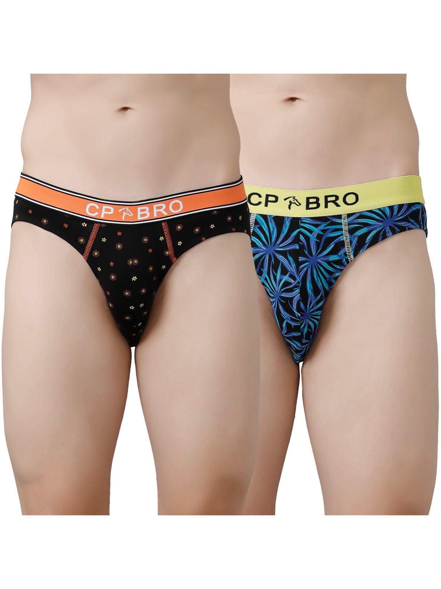 printed briefs with exposed waistband value - black dot & blue leaf (pack of 2)