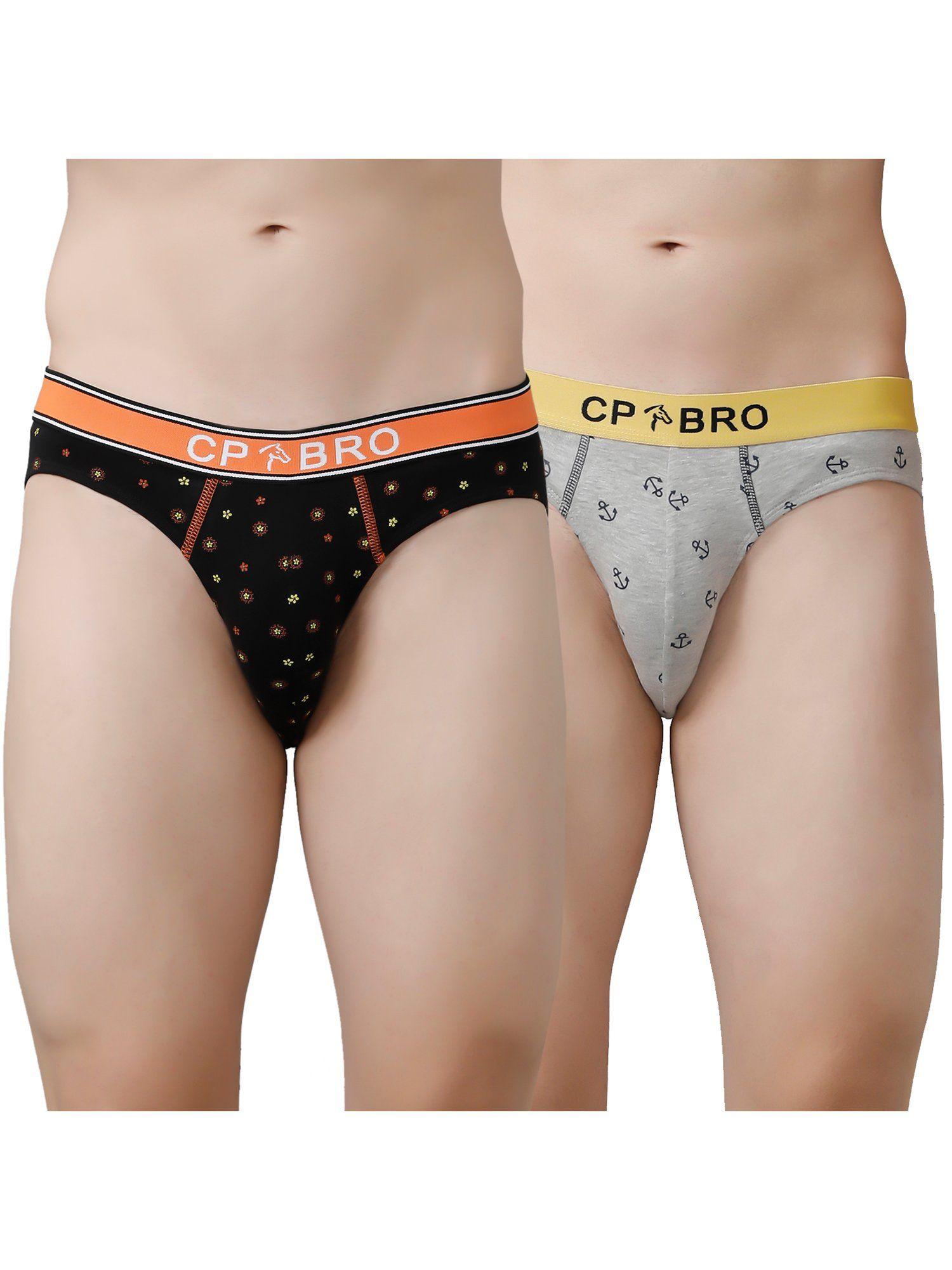 printed briefs with exposed waistband value - black dot & grey anchor (pack of 2)