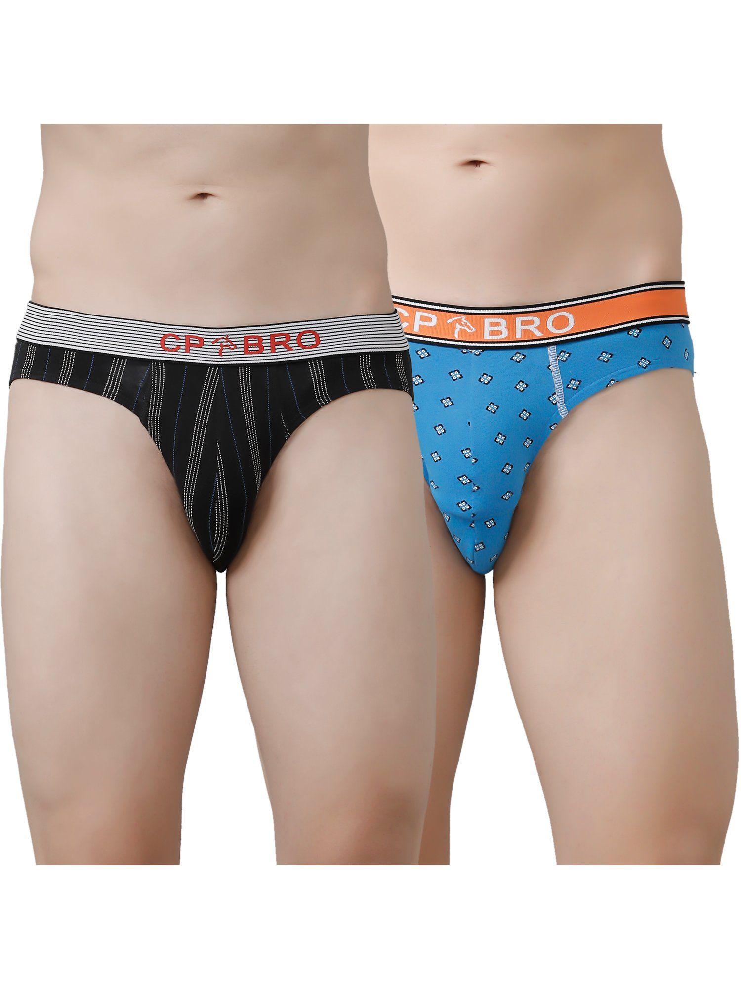 printed briefs with exposed waistband value - black stripe & blue (pack of 2)