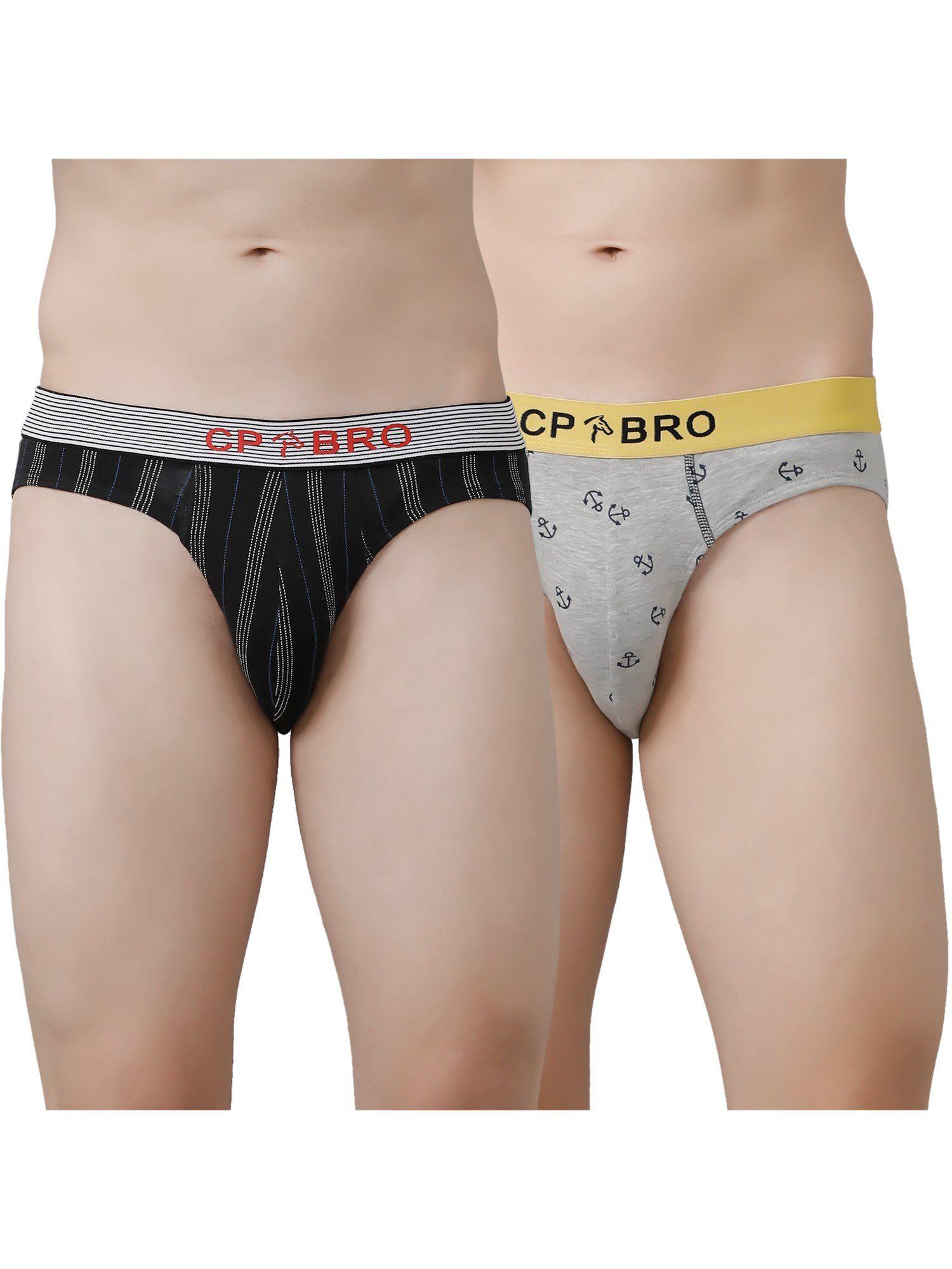 printed briefs with exposed waistband value - black stripe & grey anchor (pack of 2)