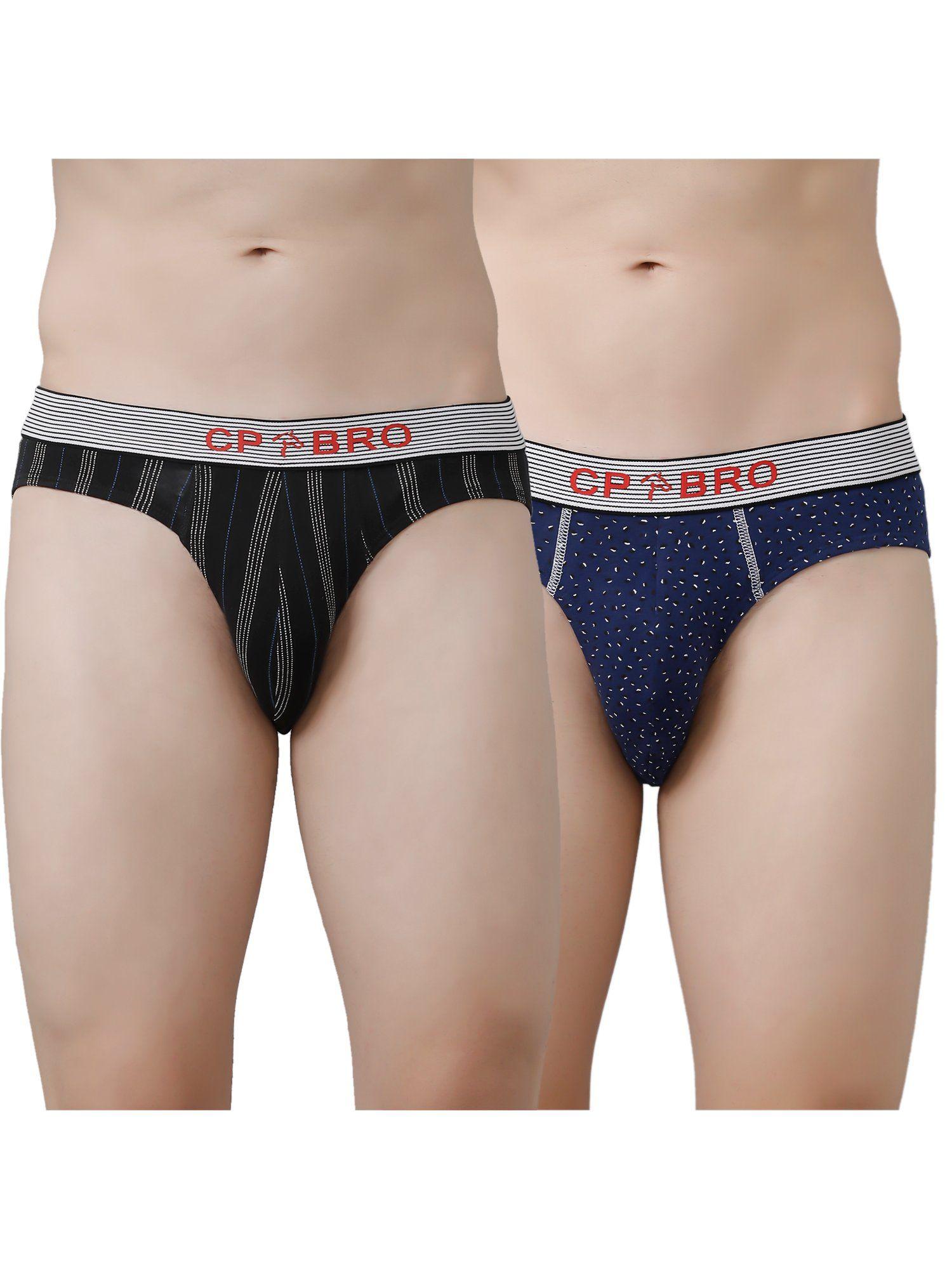 printed briefs with exposed waistband value - black stripe & navy dot (pack of 2)