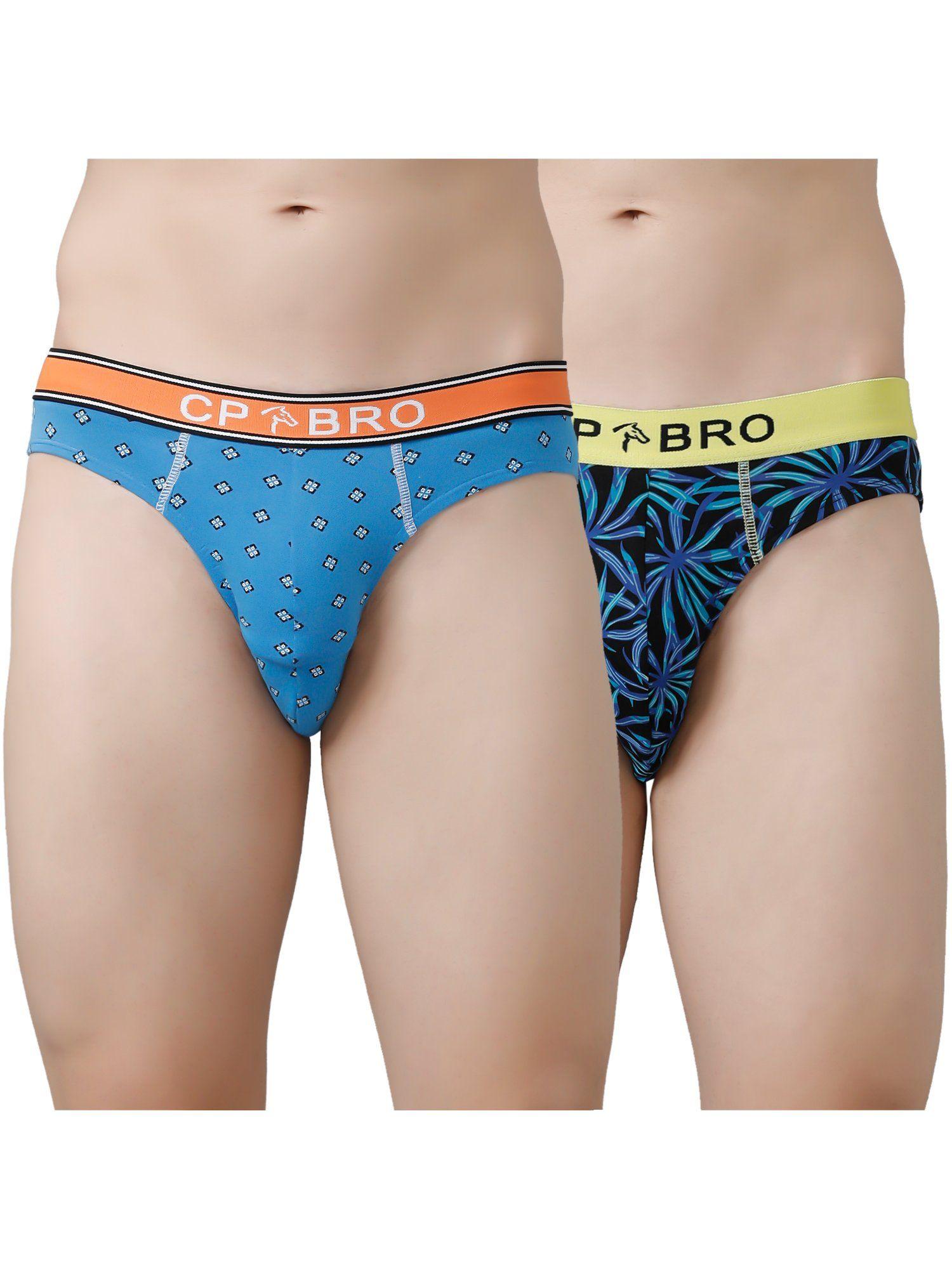 printed briefs with exposed waistband value - blue & blue leaf (pack of 2)