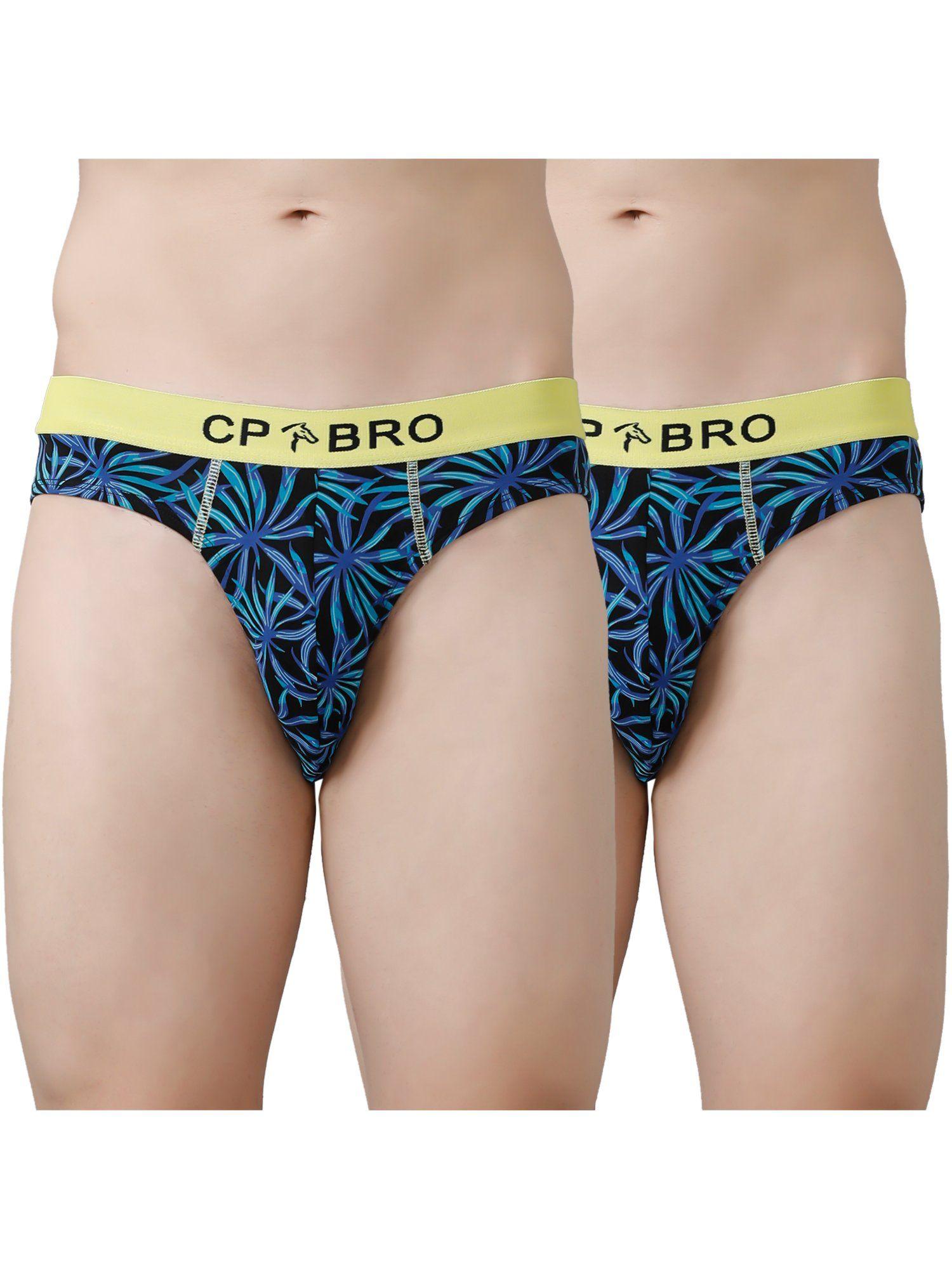 printed briefs with exposed waistband value - blue leaf & blue leaf (pack of 2)