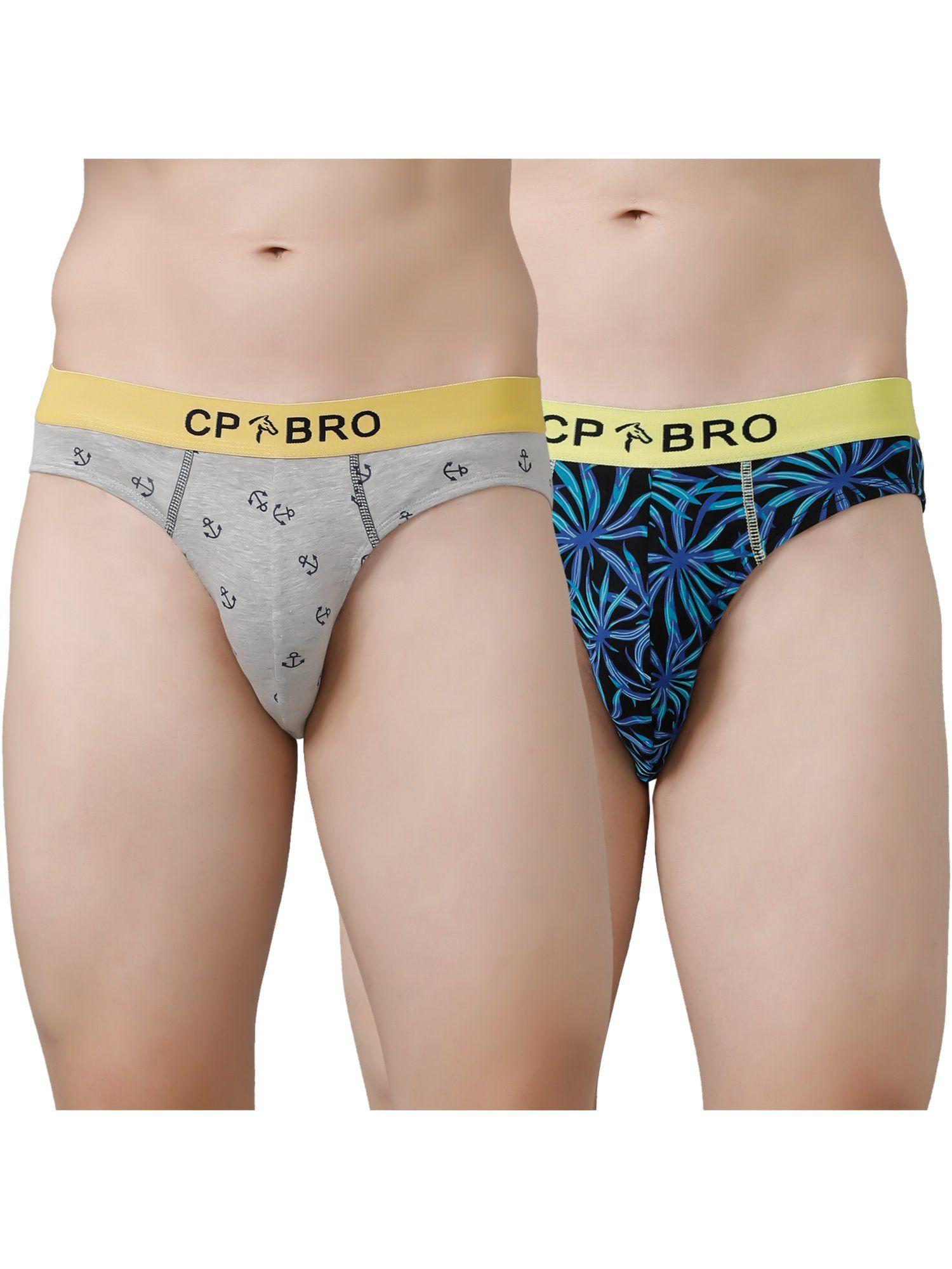 printed briefs with exposed waistband value - grey anchor & blue leaf (pack of 2)