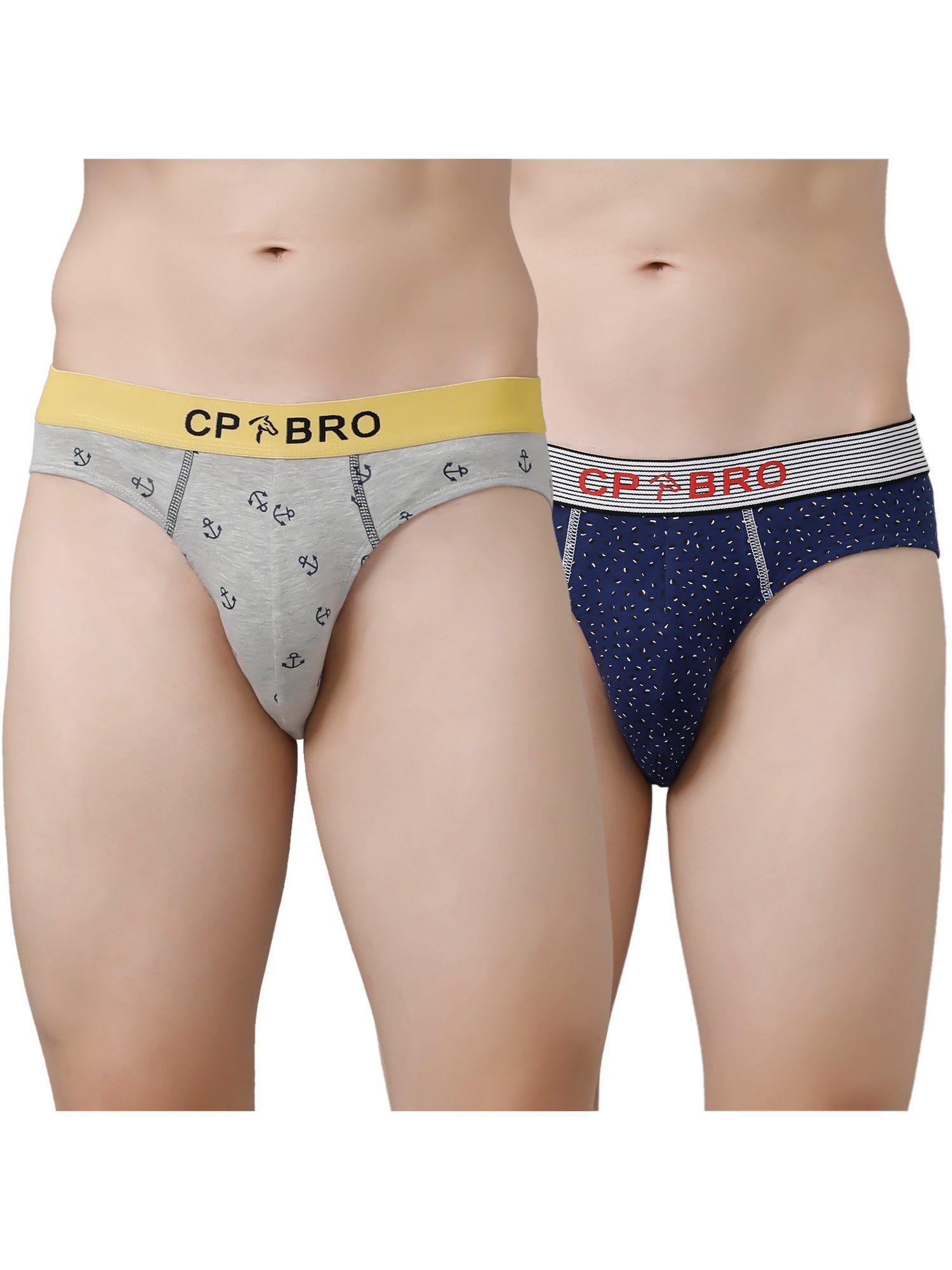 printed briefs with exposed waistband value - grey anchor & navy dot (pack of 2)