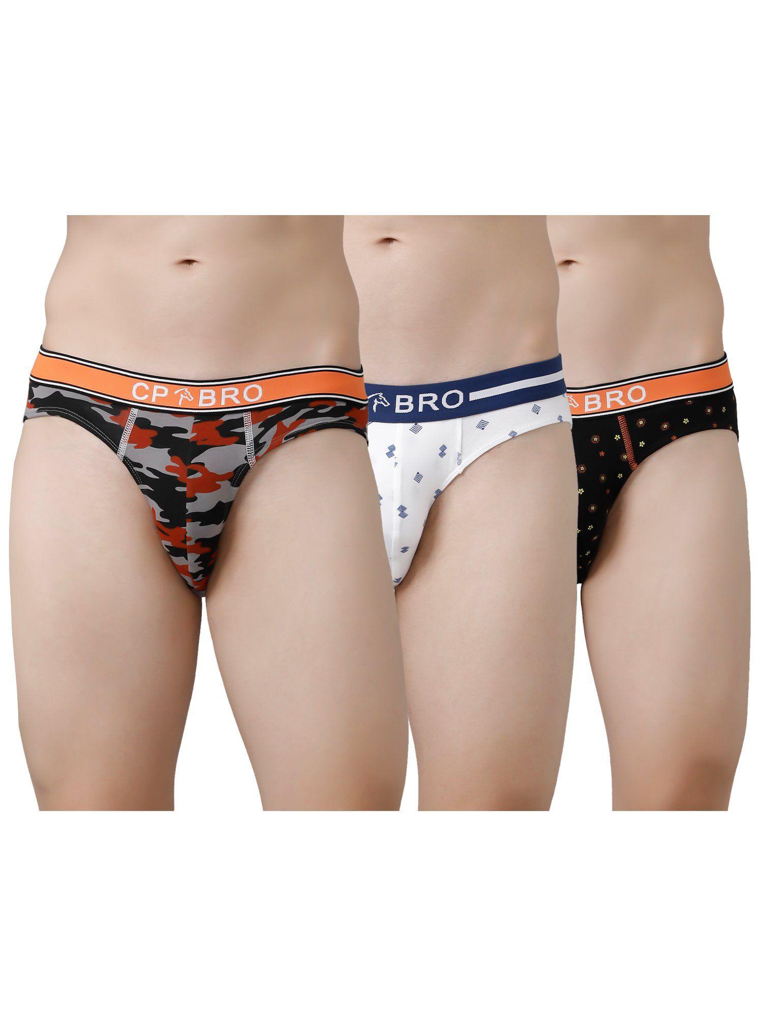 printed briefs with exposed waistband value - multi color (pack of 3)