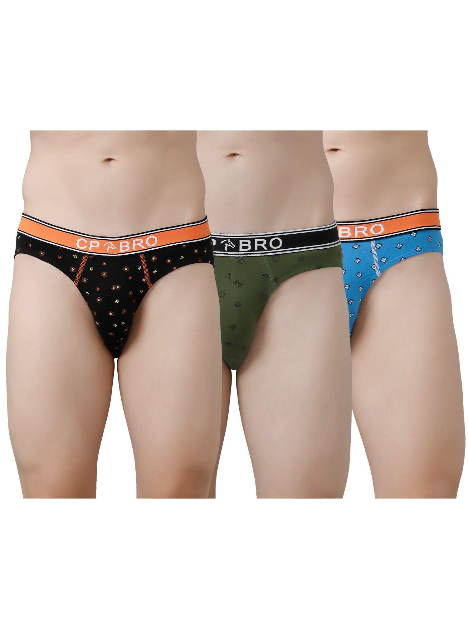 printed briefs with exposed waistband value - multi color (pack of 3)