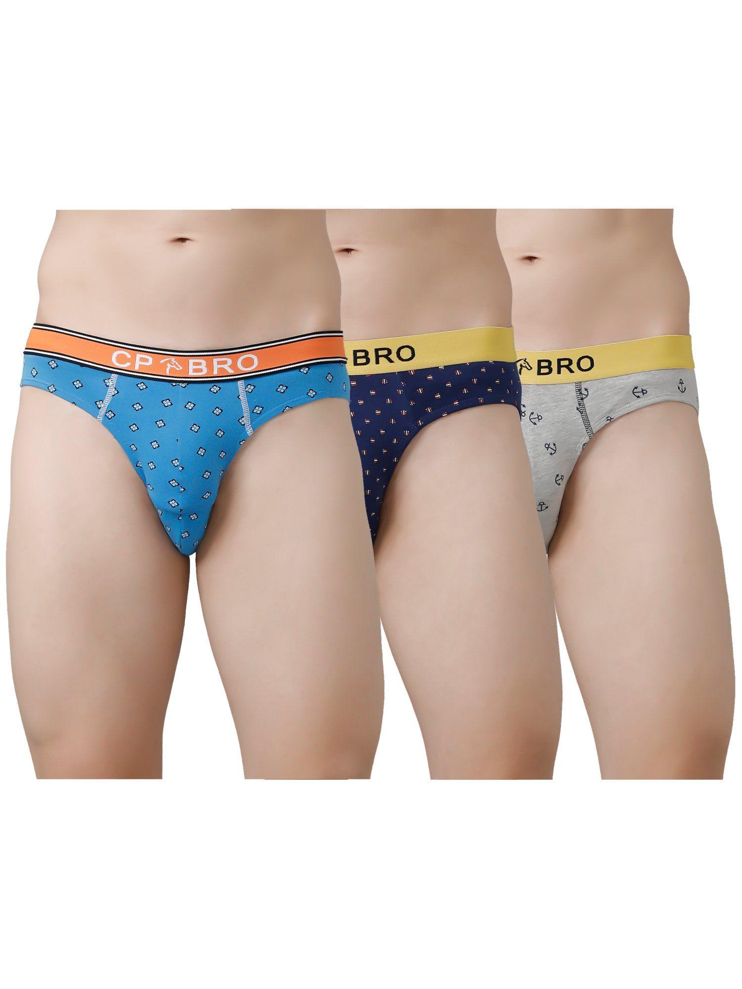 printed briefs with exposed waistband value - multi color (pack of 3)