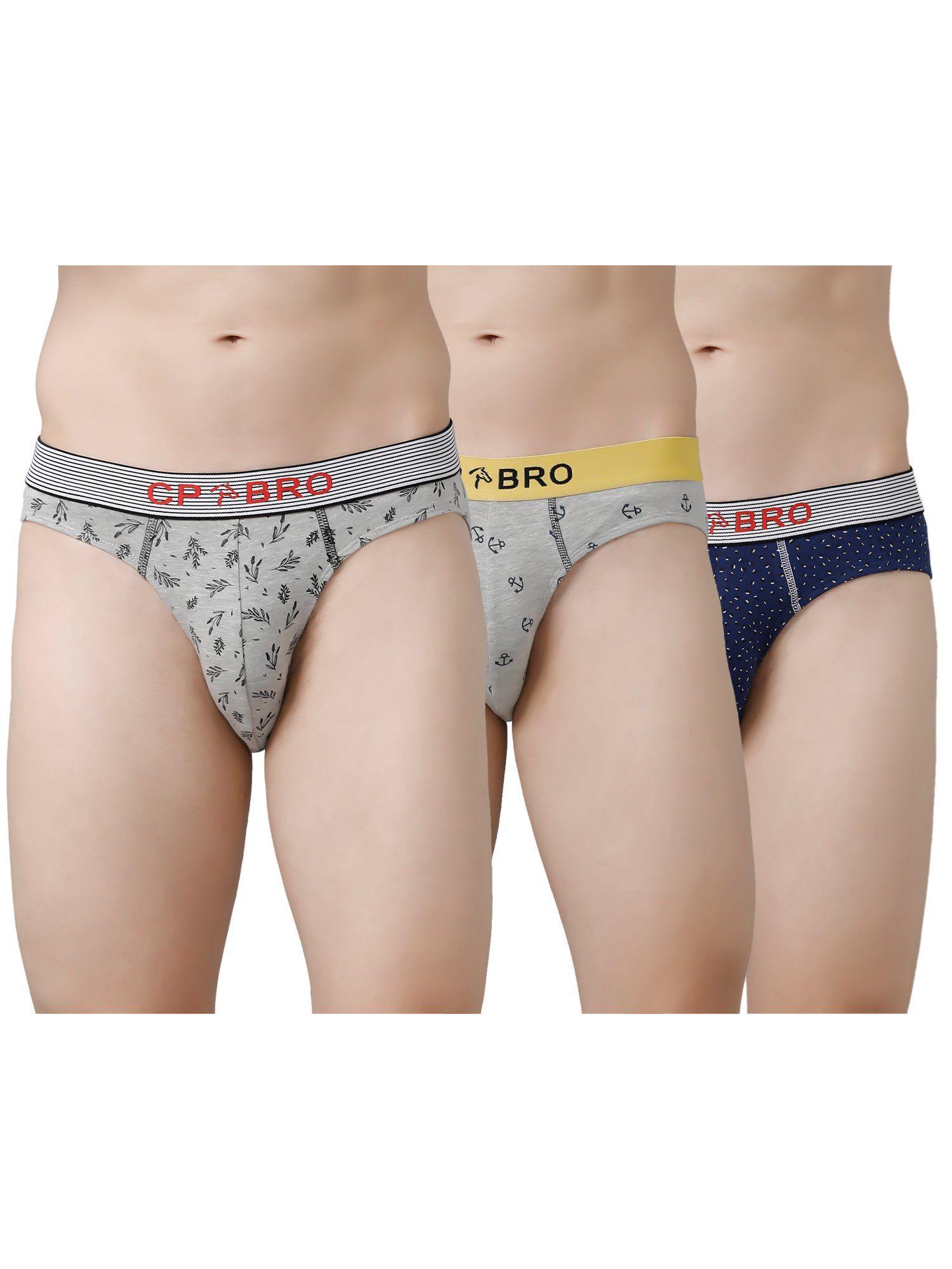 printed briefs with exposed waistband value - multi color (pack of 3)