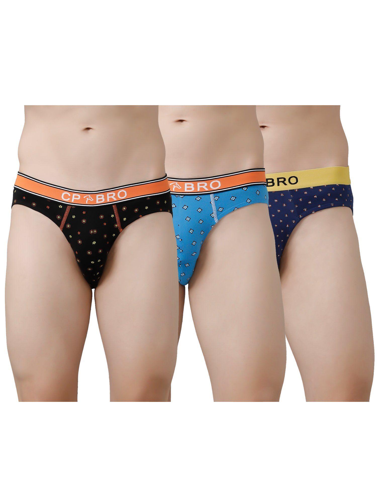 printed briefs with exposed waistband value - multi color (pack of 3)