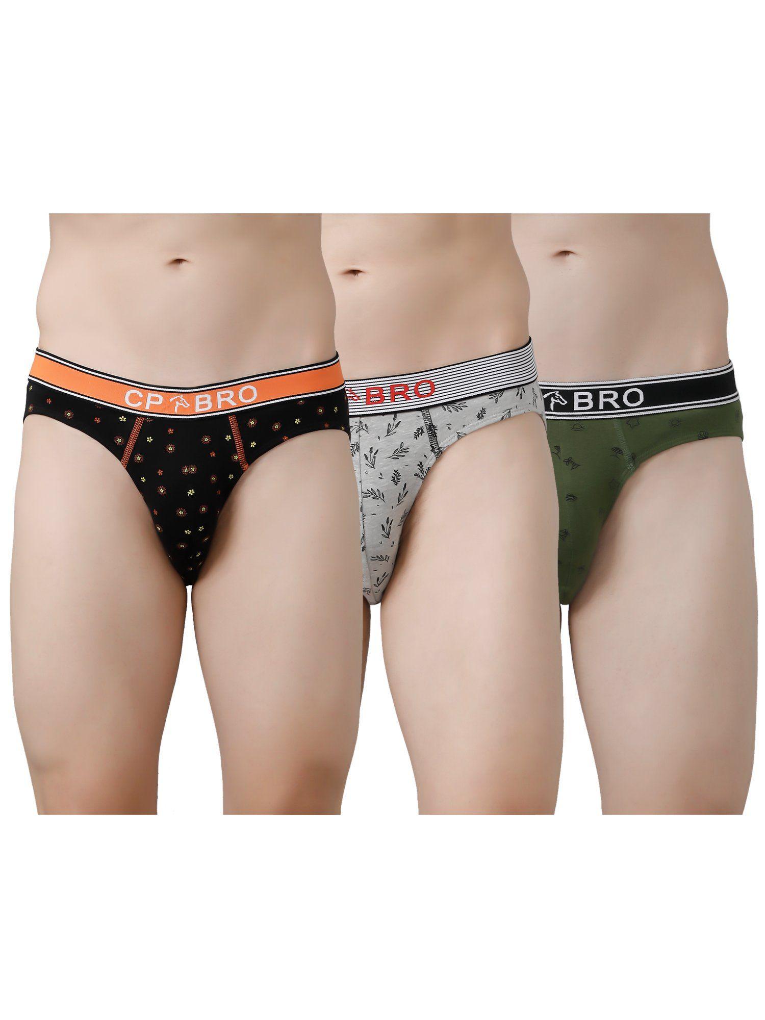 printed briefs with exposed waistband value - multi color (pack of 3)