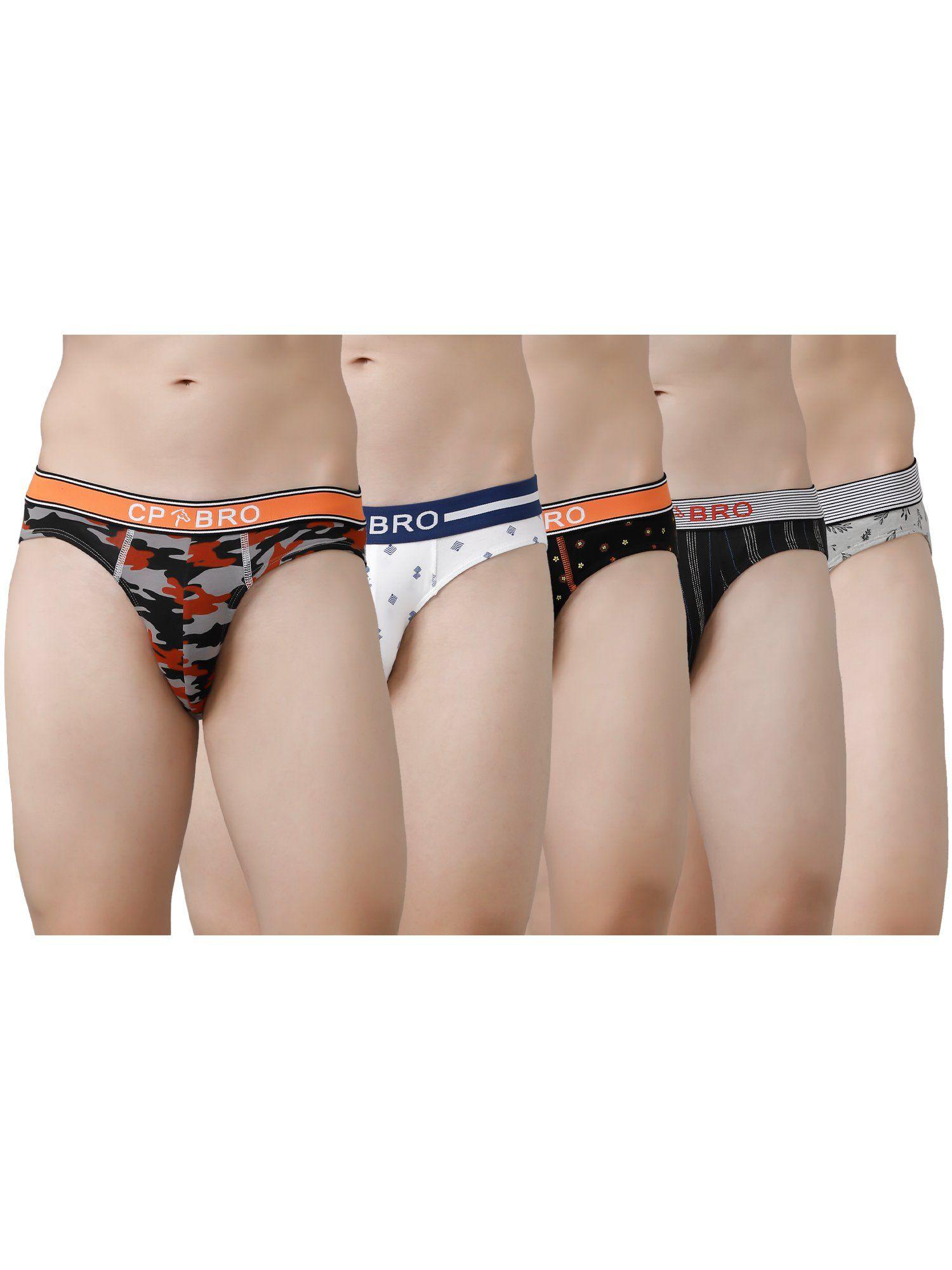 printed briefs with exposed waistband value - multi color (pack of 5)