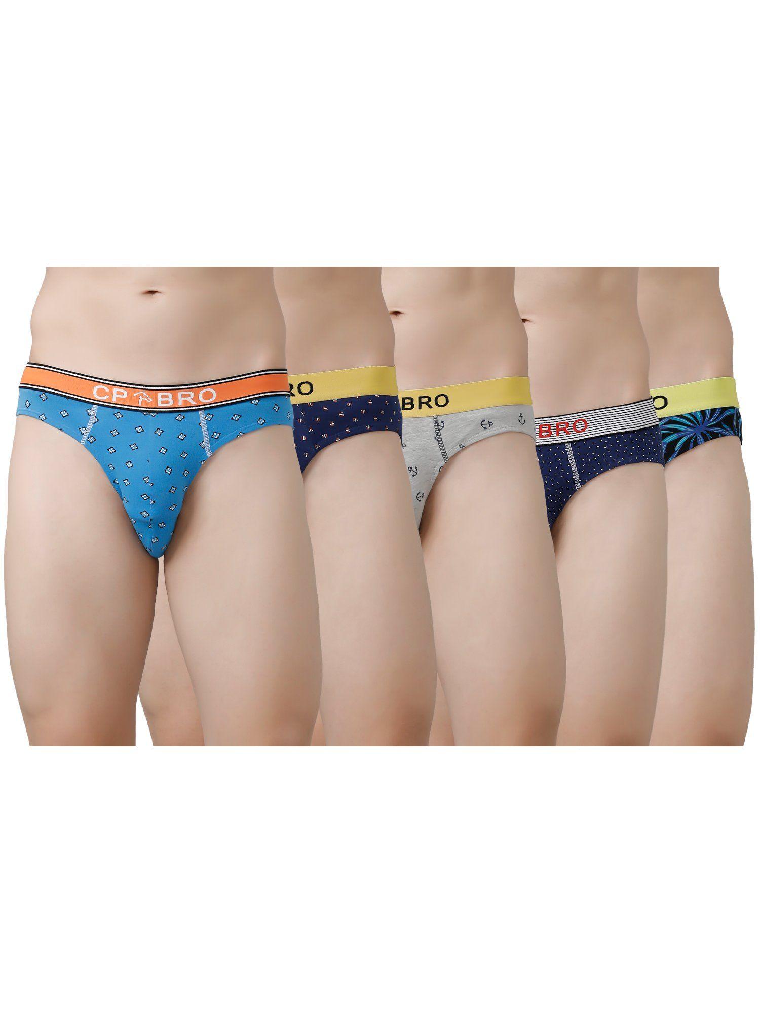 printed briefs with exposed waistband value - multi color (pack of 5)