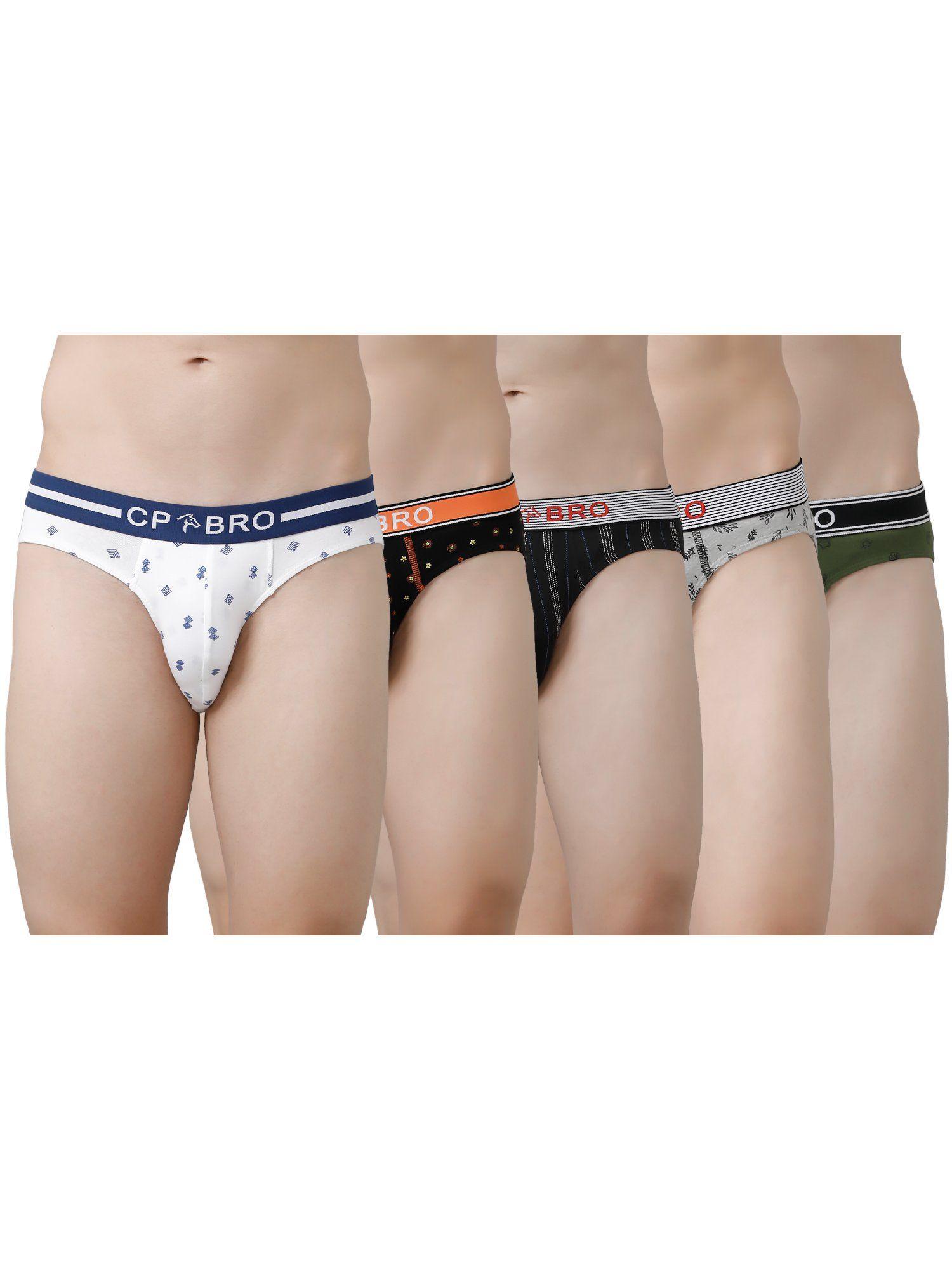 printed briefs with exposed waistband value - multi color (pack of 5)