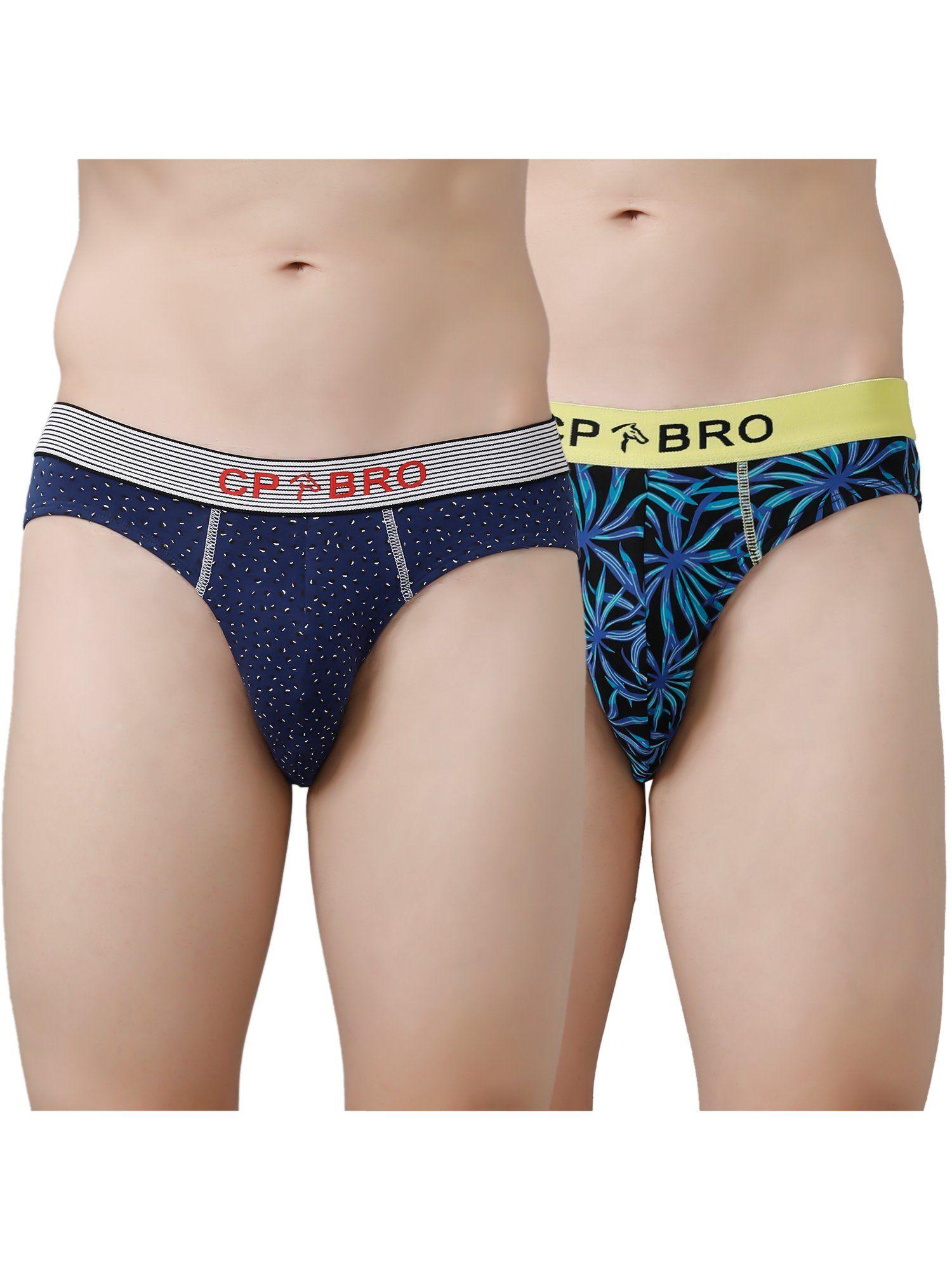 printed briefs with exposed waistband value - navy dot & blue leaf (pack of 2)